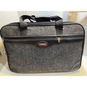 Jaguar Leather & Tweed Travel Bag Carry On 2 Layers Gray Black Strap & Key NEW!